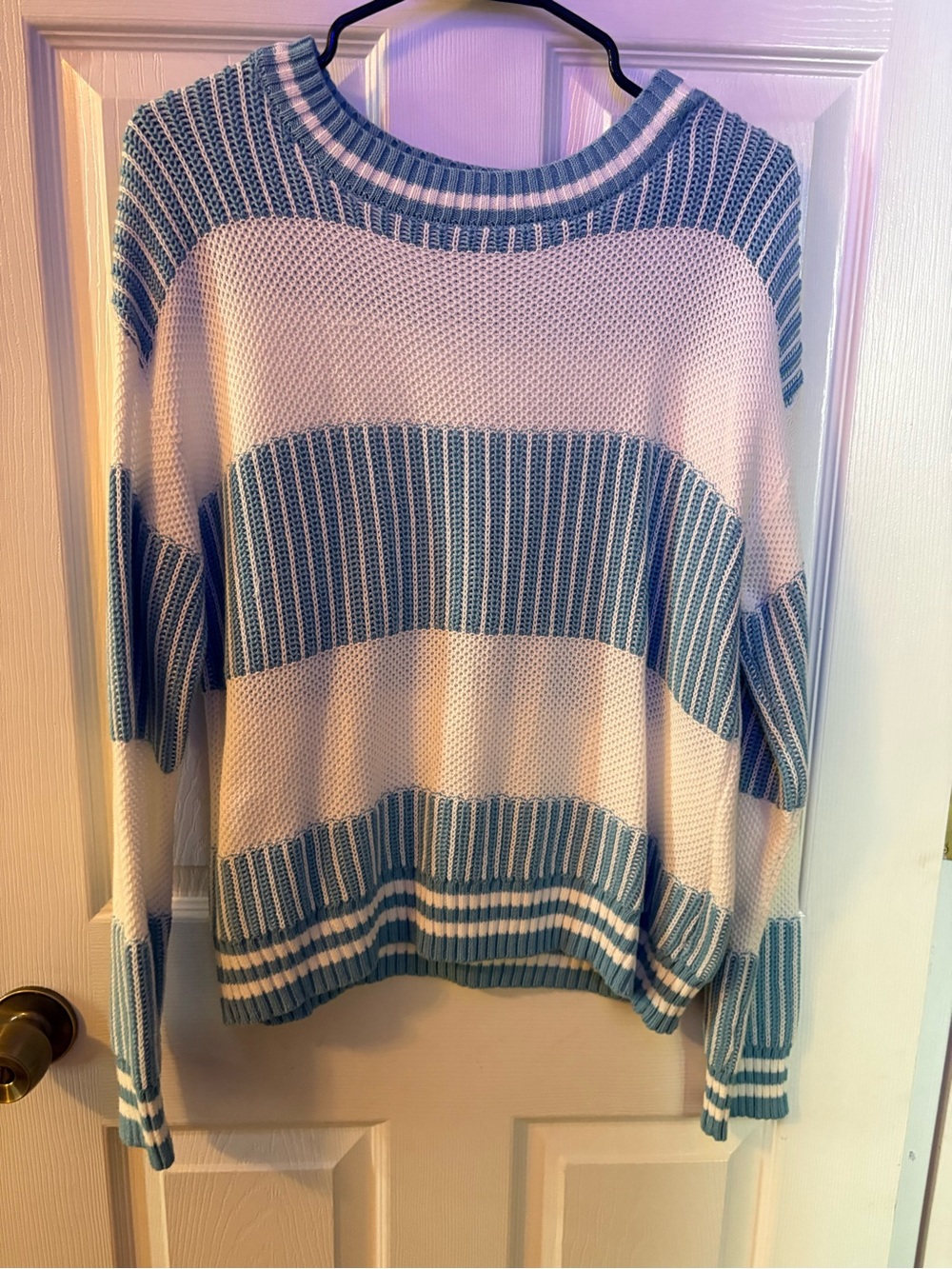 Striped Crewneck Sweater - Light Blue & White